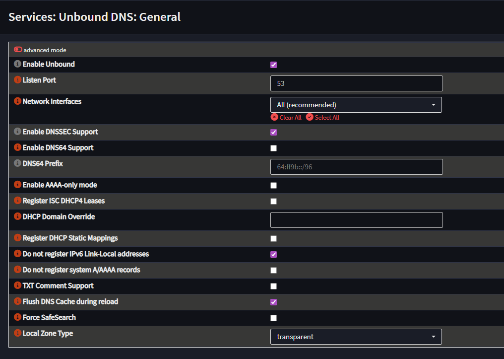 OPNsense Unbound DNS general settings